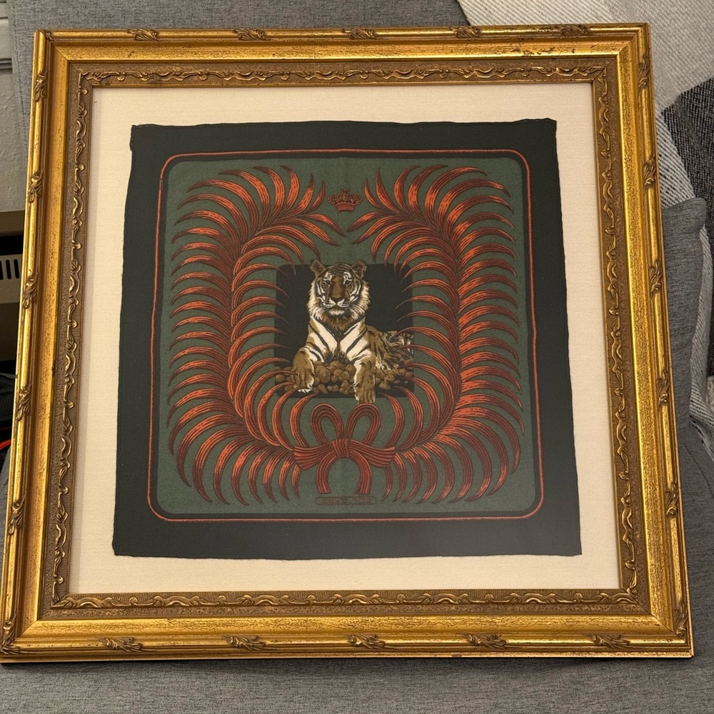 Framed Hermes Tiger Royal scarf (cashmere version)